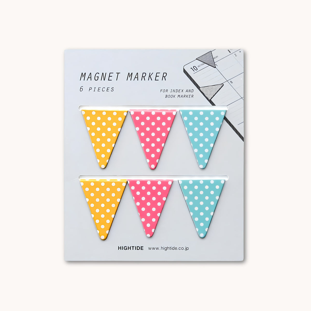 Colourful polka dot Hightide magnetic markers marking notebook pages