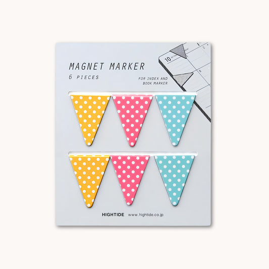 Colourful polka dot Hightide magnetic markers marking notebook pages