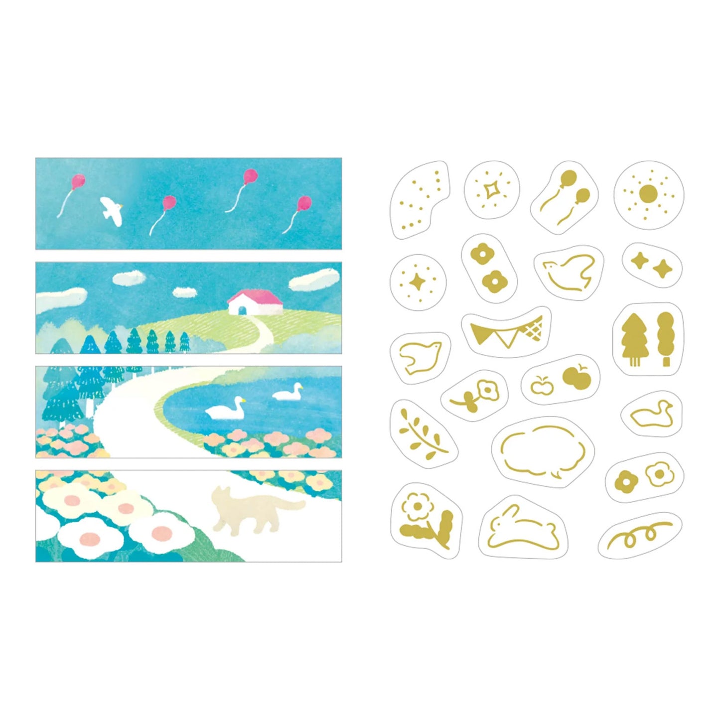 KITTA Collage Washi Tape Hill precut landscape strips with gold foil details in compact booklet format