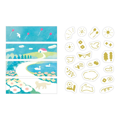 KITTA Collage Washi Tape Hill precut landscape strips with gold foil details in compact booklet format