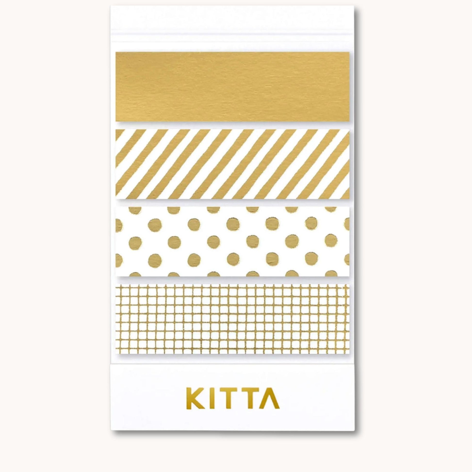 KITTA Washi Tape - Gold Patterns booklet with four gold foil washi strip designs