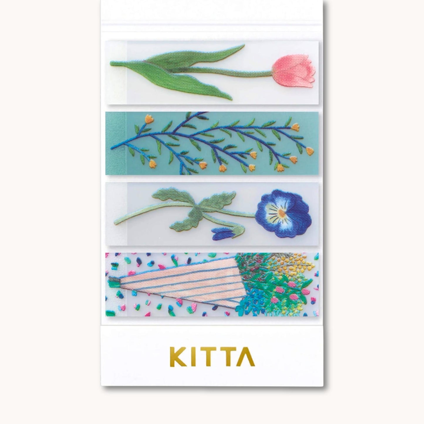     KITTA Clear PET Tape - Bouquet booklet with four transparent botanical PET strip designs