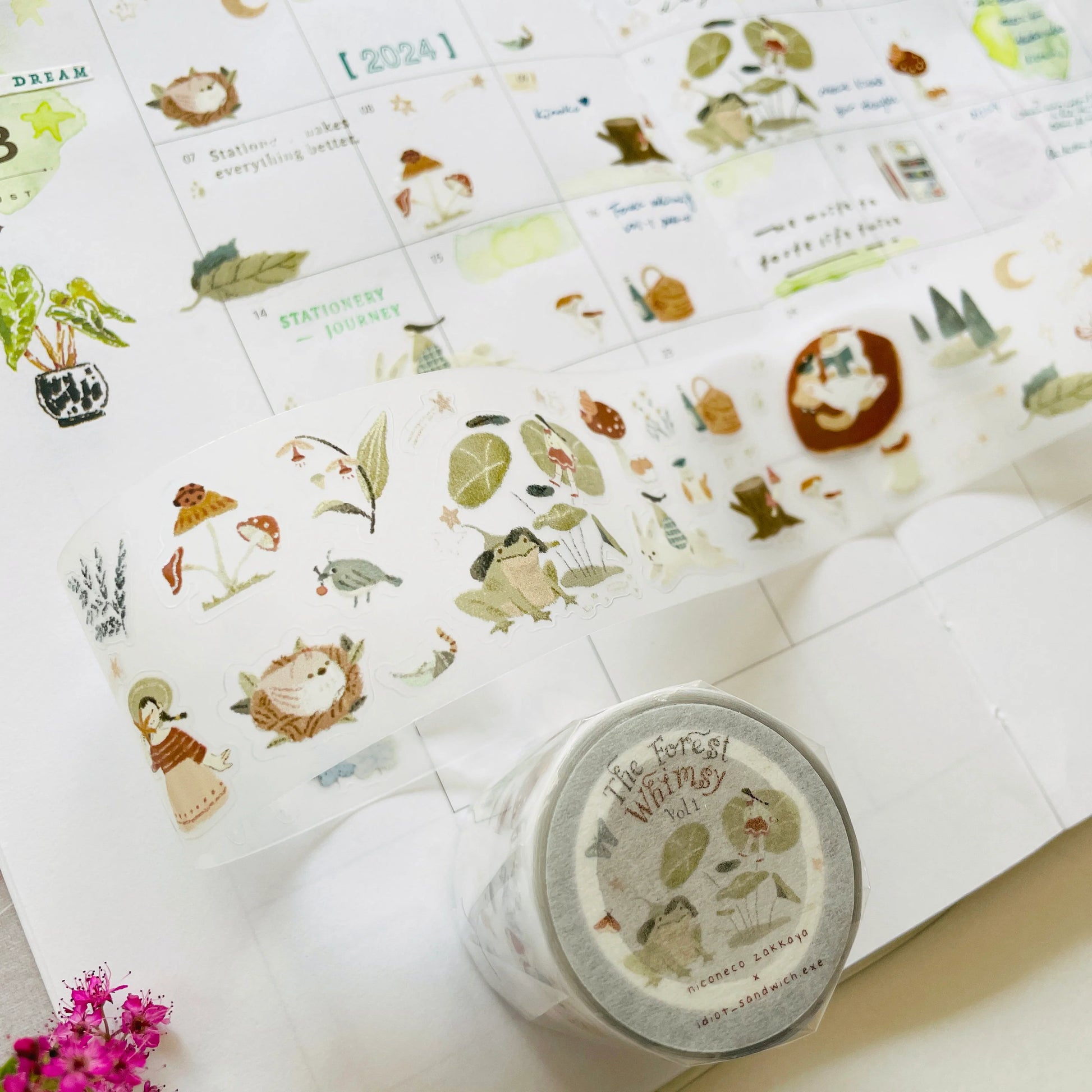 Idiot_Sandwich.exe x Niconeco Kiss-Cut PET Tape – Forest Whimsy Vol.1 featuring whimsical forest-themed illustrations