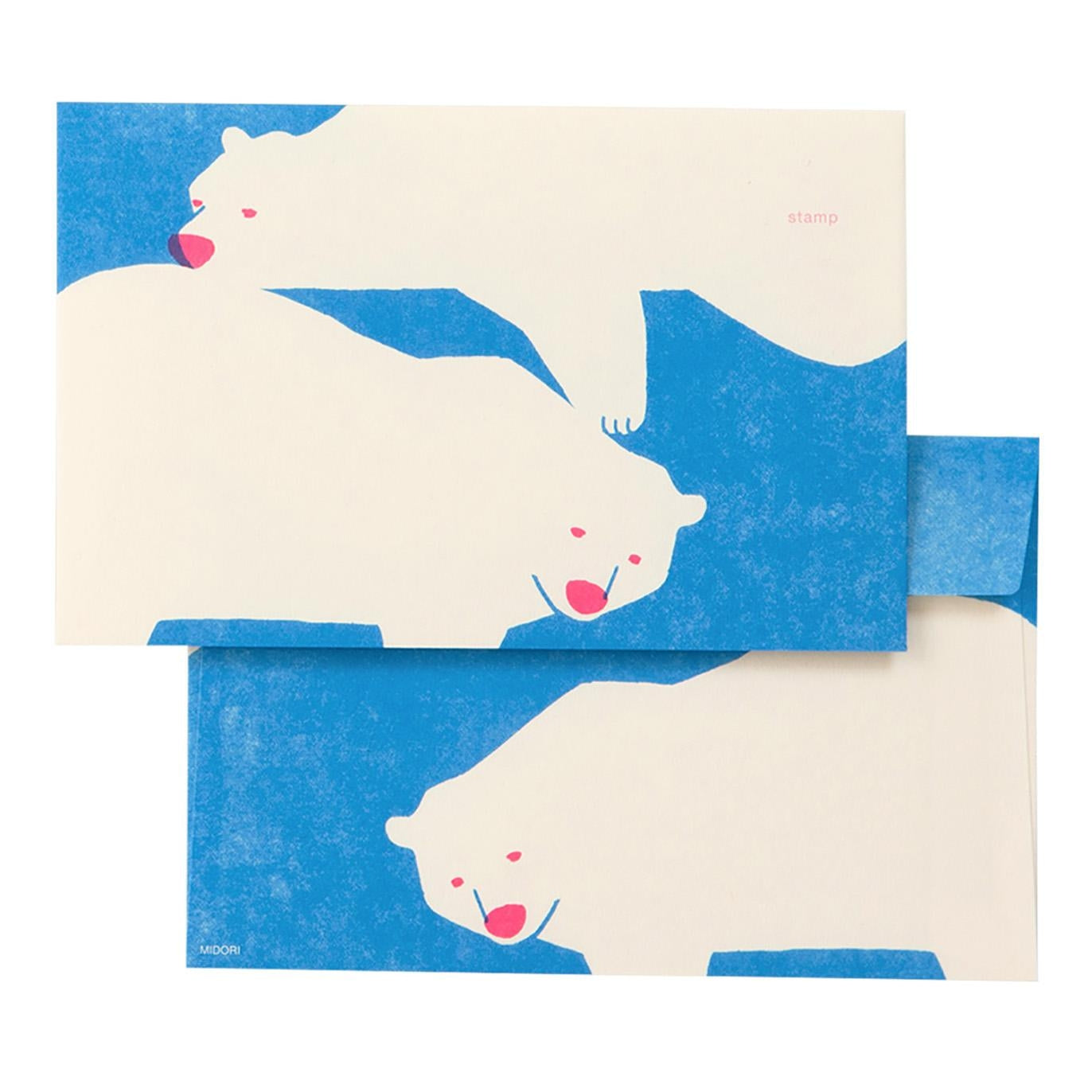 Midori Kimagure Bear Envelopes with polar bear design on blue background