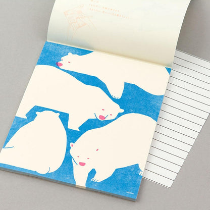 Midori Kimagure Bear Letter Pad with polar bear illustrations – 24 sheets of Japanese writing paper
