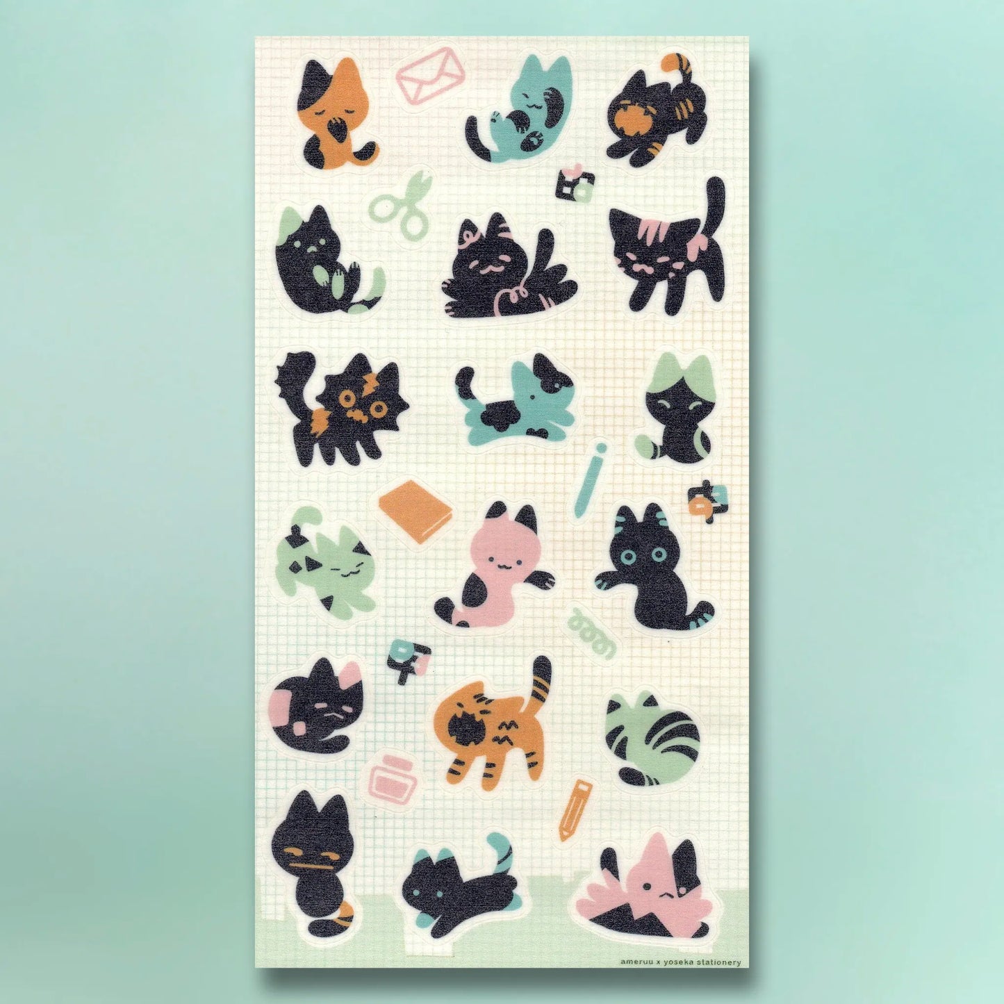 ameruu x Yoseka Stationery Sticker Sheet - Kitty Confetti