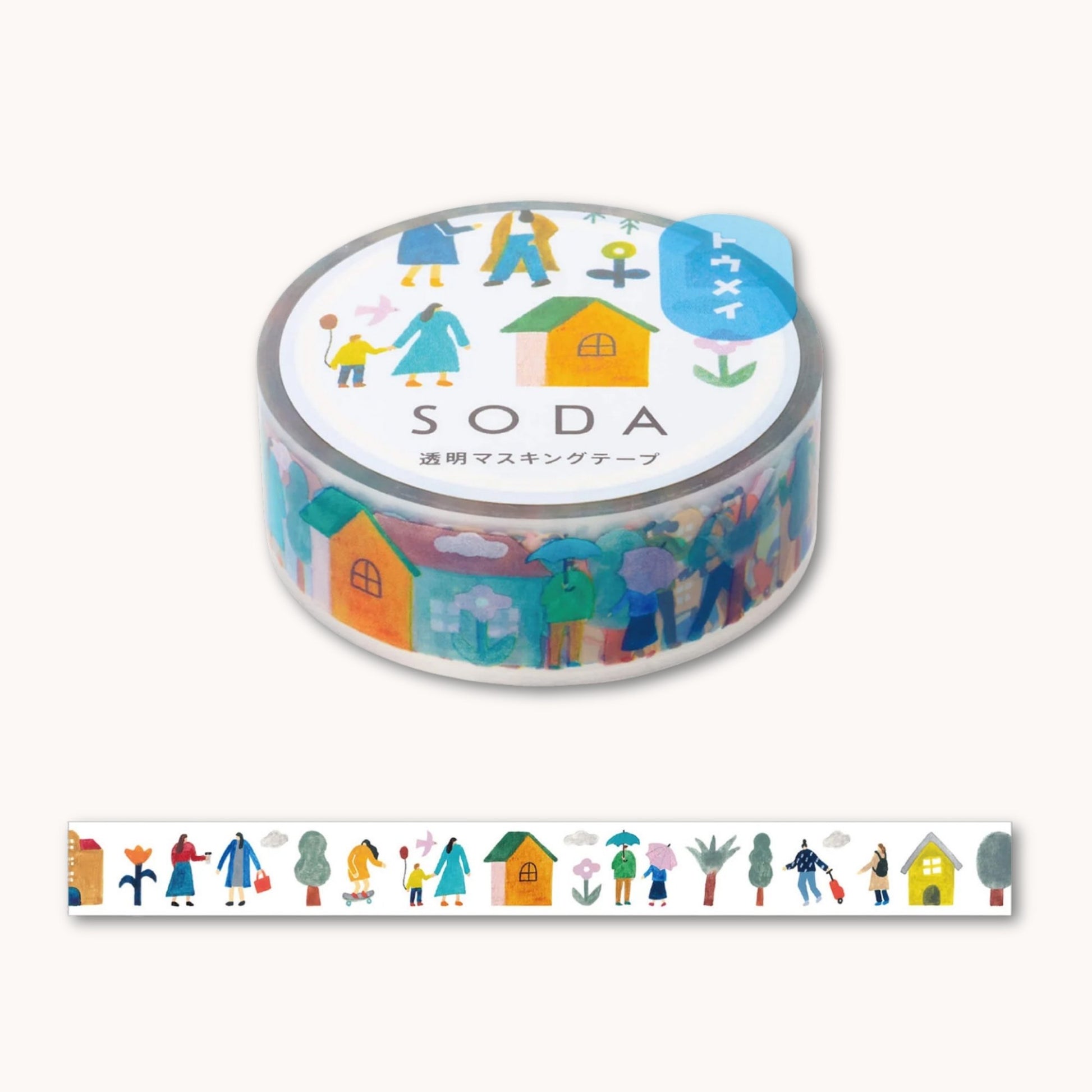 SODA PET Tape Life featuring colourful everyday scene illustrations on transparent PET tape