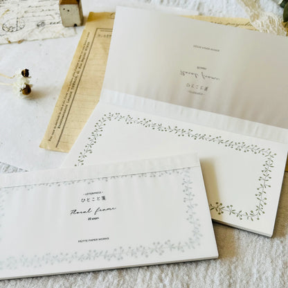 Hütte Paper Works Letterpress Notepad with green floral frame – 20 sheet mini memo pad from Japan