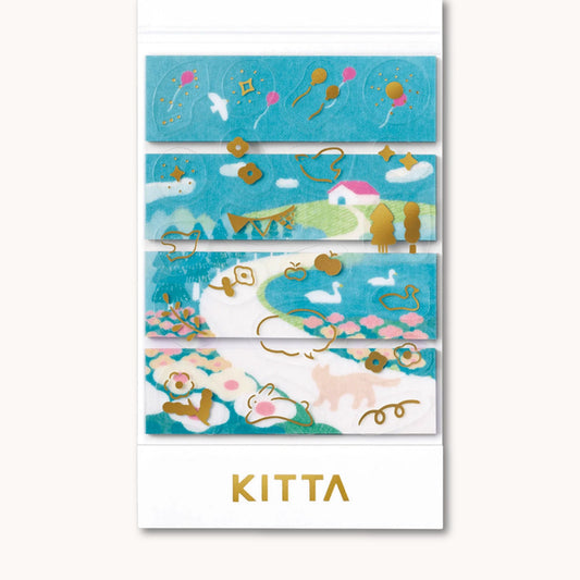 KITTA Collage Washi Tape Hill precut landscape strips with gold foil details in compact booklet format