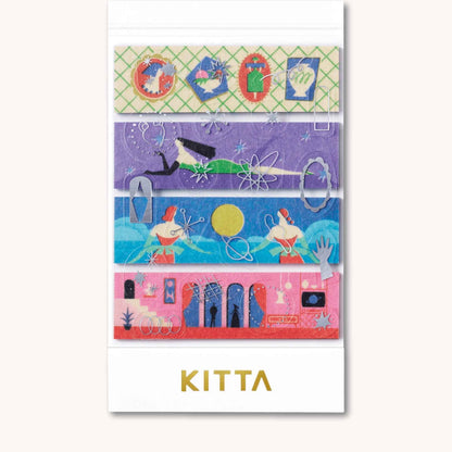 KITTA Collage Washi Tape Planet pre-cut space themed strips with silver foil details in compact booklet format