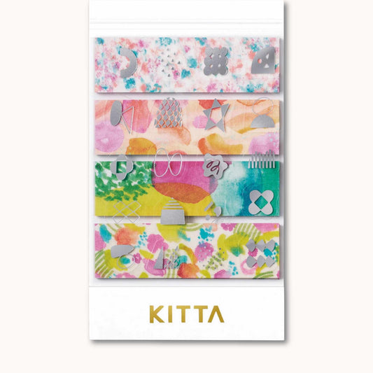 KITTA Collage Washi Tape Watercolor pre-cut abstract watercolor strips with silver foil details