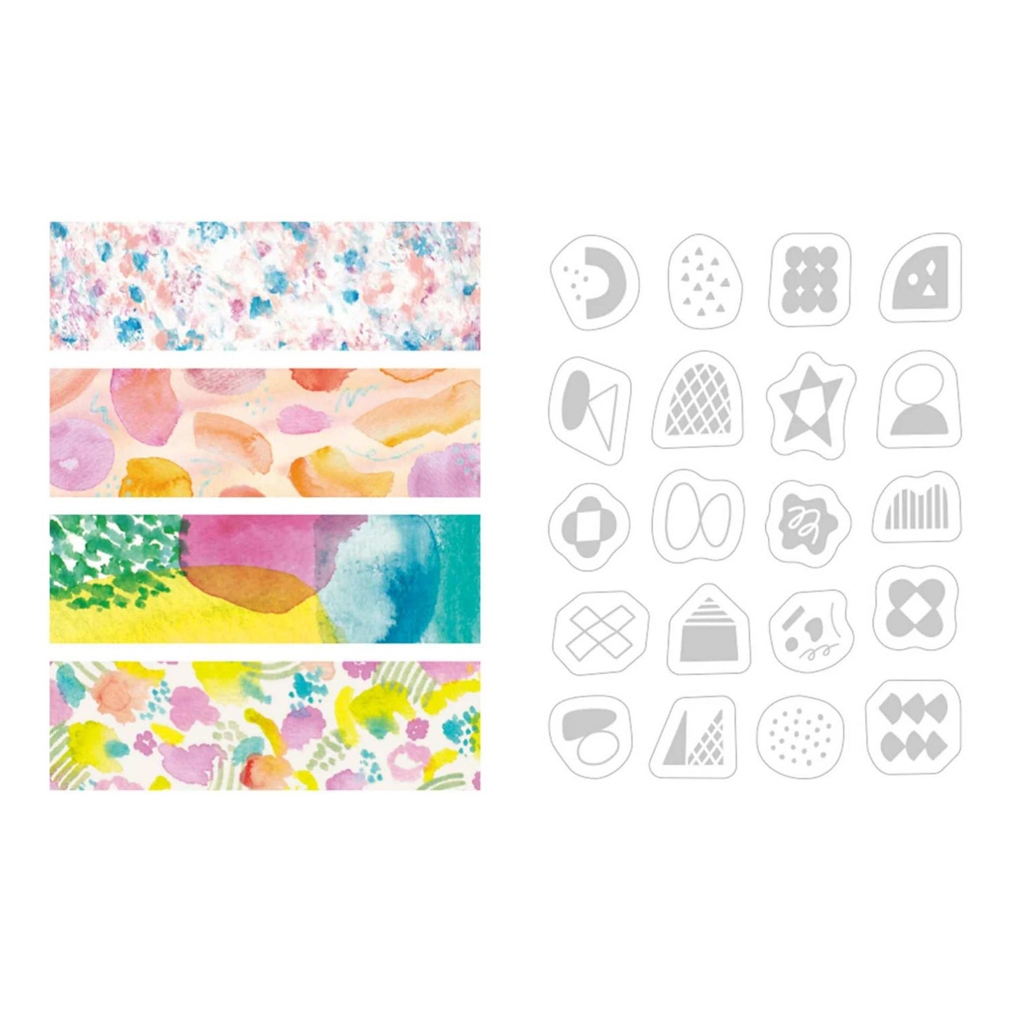 KITTA Collage Washi Tape Watercolor pre-cut abstract watercolor strips with silver foil details