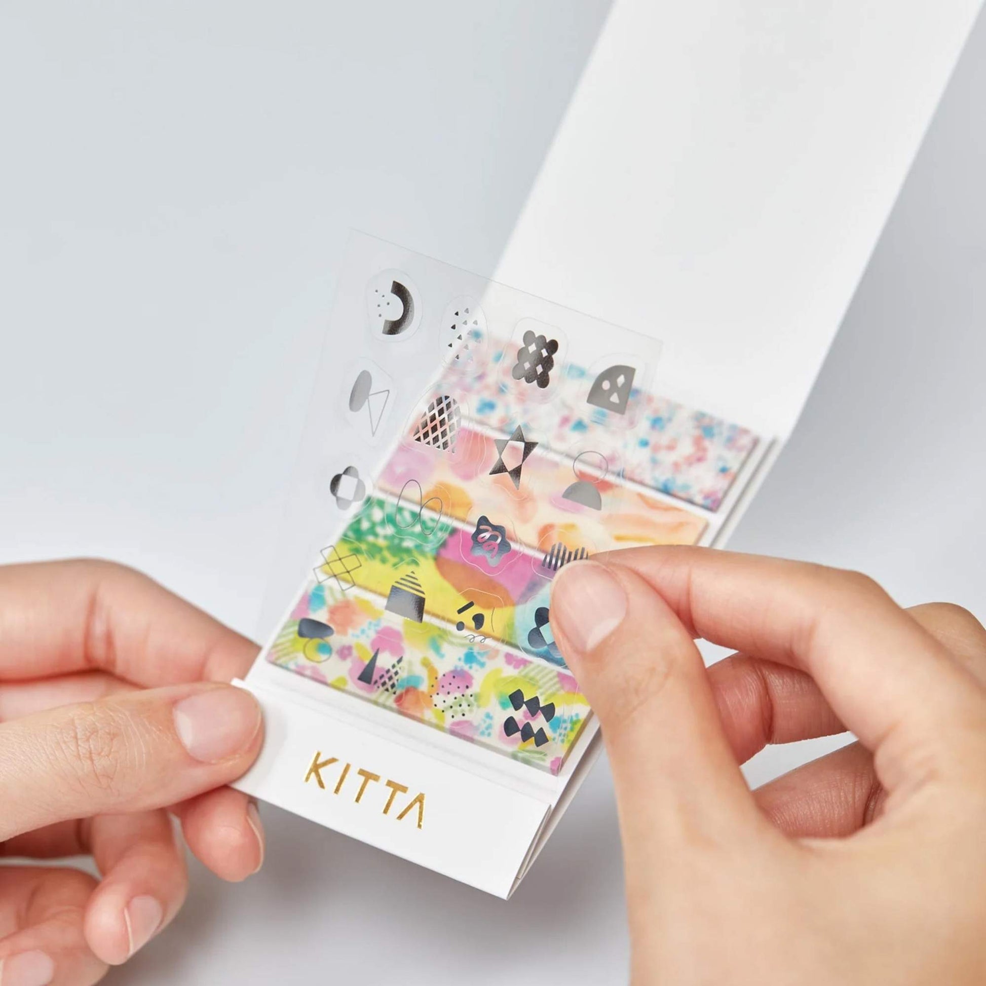 KITTA Collage Washi Tape Watercolor pre-cut abstract watercolor strips with silver foil details