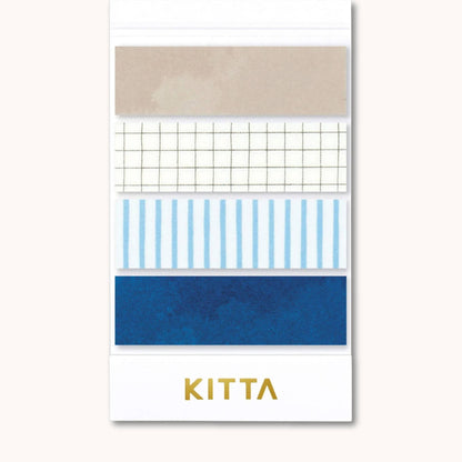 KITTA Washi Tape Scholar pre-cut minimal grid and stripe design in neutral and navy tones
