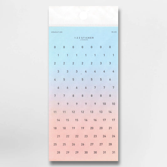 Livework Number 123 Sticker Sheet with pink to purple to blue gradient number stickers from 0 to 31