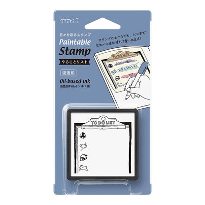 Midori Paintable Stamp Pre-Inked – To Do List featuring character illustrations and four lines for tasks