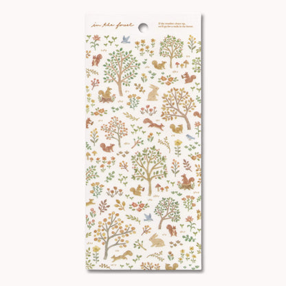 Mind Wave In the Forest squirrel tracing paper sticker sheet with woodland animals, trees, leaves, and soft muted colours