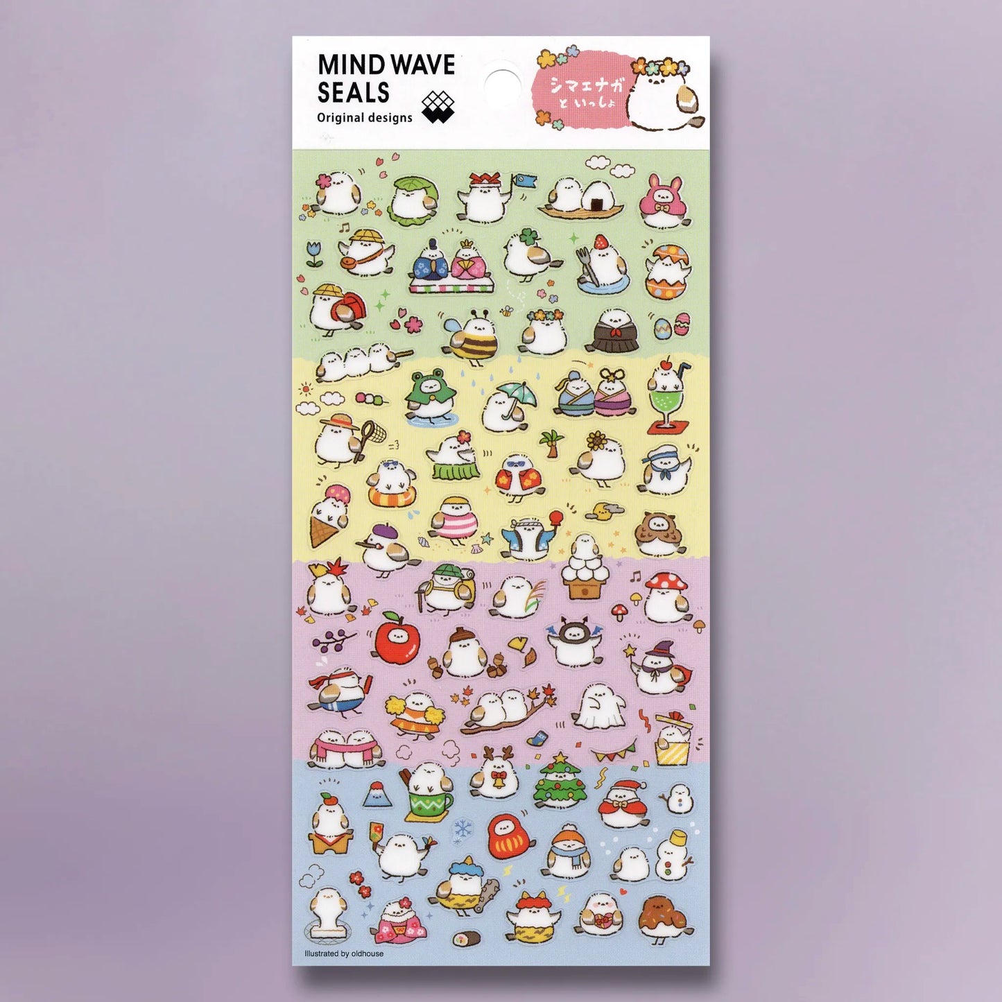  Mind Wave Seal Stickers - Shimaenaga sheet featuring charming Shimaenaga bird illustrations on clear PET material 