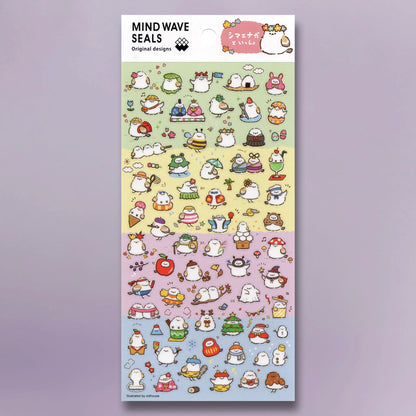  Mind Wave Seal Stickers - Shimaenaga sheet featuring charming Shimaenaga bird illustrations on clear PET material 