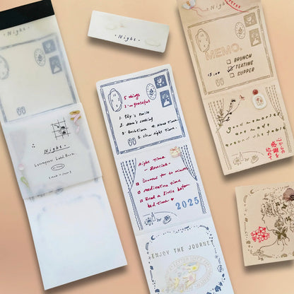 niconeco x Mori Stationery Letterpress Label Book – Night featuring 3 unique night-themed designs