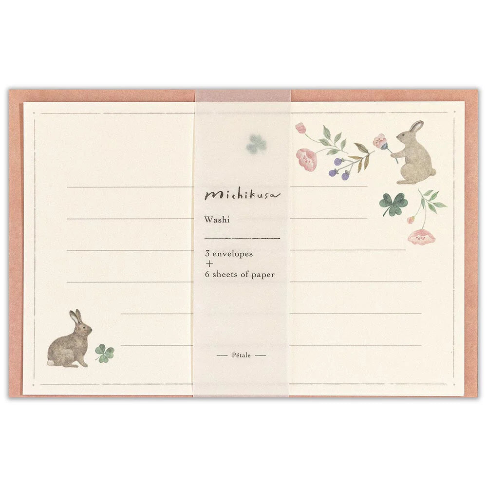 Nuku mini letter set with rabbit and clover motif on soft Japanese paper – Michikusa Petal