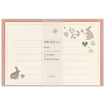 Nuku mini letter set with rabbit and clover motif on soft Japanese paper – Michikusa Petal