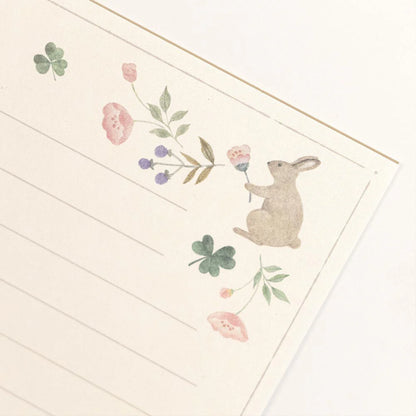 Nuku mini letter set with rabbit and clover motif on soft Japanese paper – Michikusa Petal