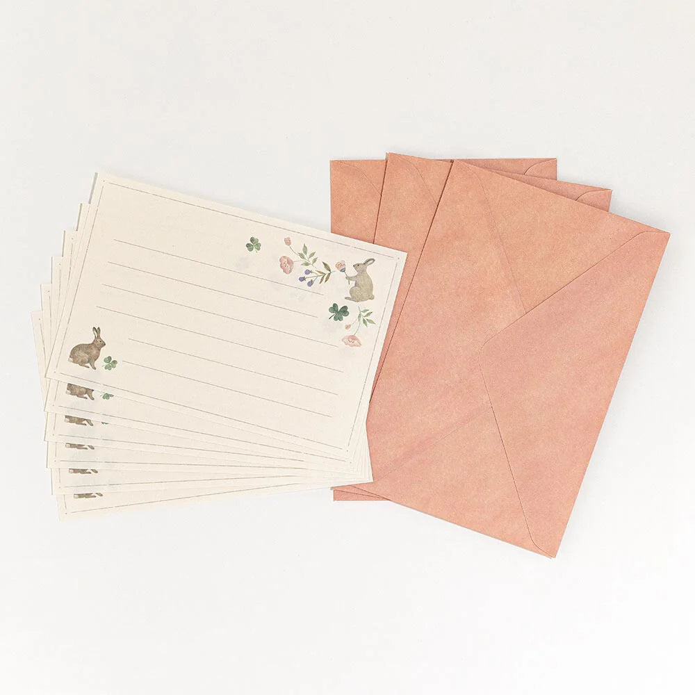 Nuku mini letter set with rabbit and clover motif on soft Japanese paper – Michikusa Petal
