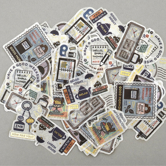 Papier Platz × Eric Small Things Gold Foil Flake Seal – Favorite Things (No. 53-044) featuring gold foil-accented stickers of inspirational phrases, stamps, and postcards