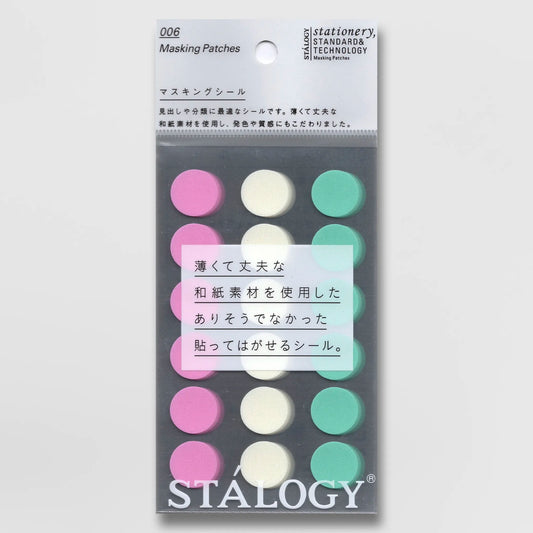 Stalogy 006 Masking Patches in sakura pink, snow, and mint with 10 sheets of 18mm circular stickers made from thin Japanese paper