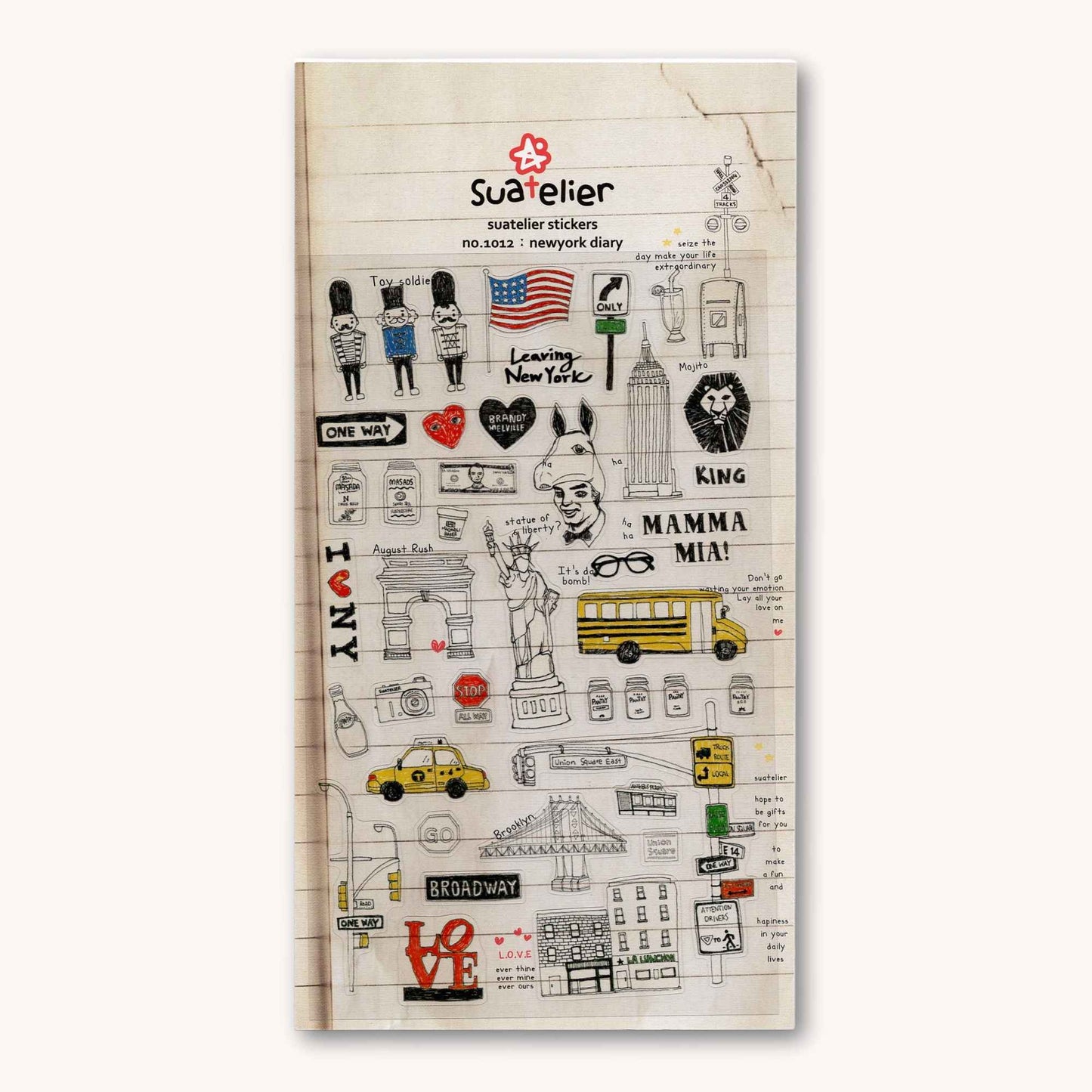 Suatelier Daily Deco New York Diary stickers with taxi Statue of Liberty Broadway and city illustrations