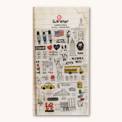 Suatelier Daily Deco New York Diary stickers with taxi Statue of Liberty Broadway and city illustrations