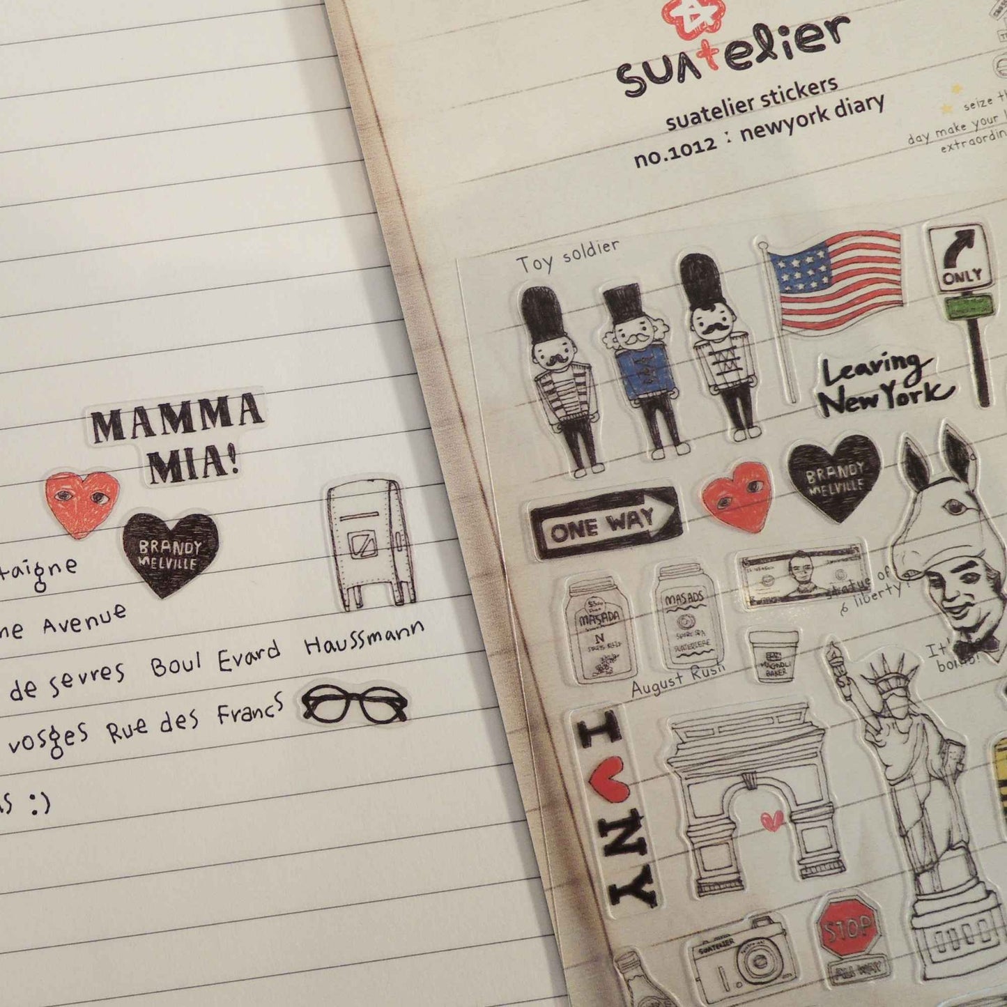 Suatelier Daily Deco New York Diary stickers with taxi Statue of Liberty Broadway and city illustrations