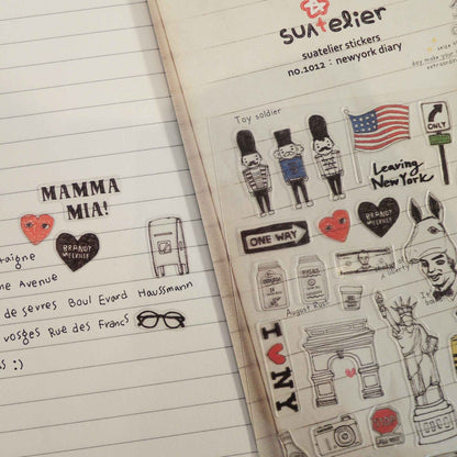Suatelier Daily Deco New York Diary stickers with taxi Statue of Liberty Broadway and city illustrations