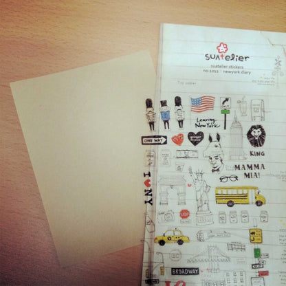 Suatelier Daily Deco New York Diary stickers with taxi Statue of Liberty Broadway and city illustrations