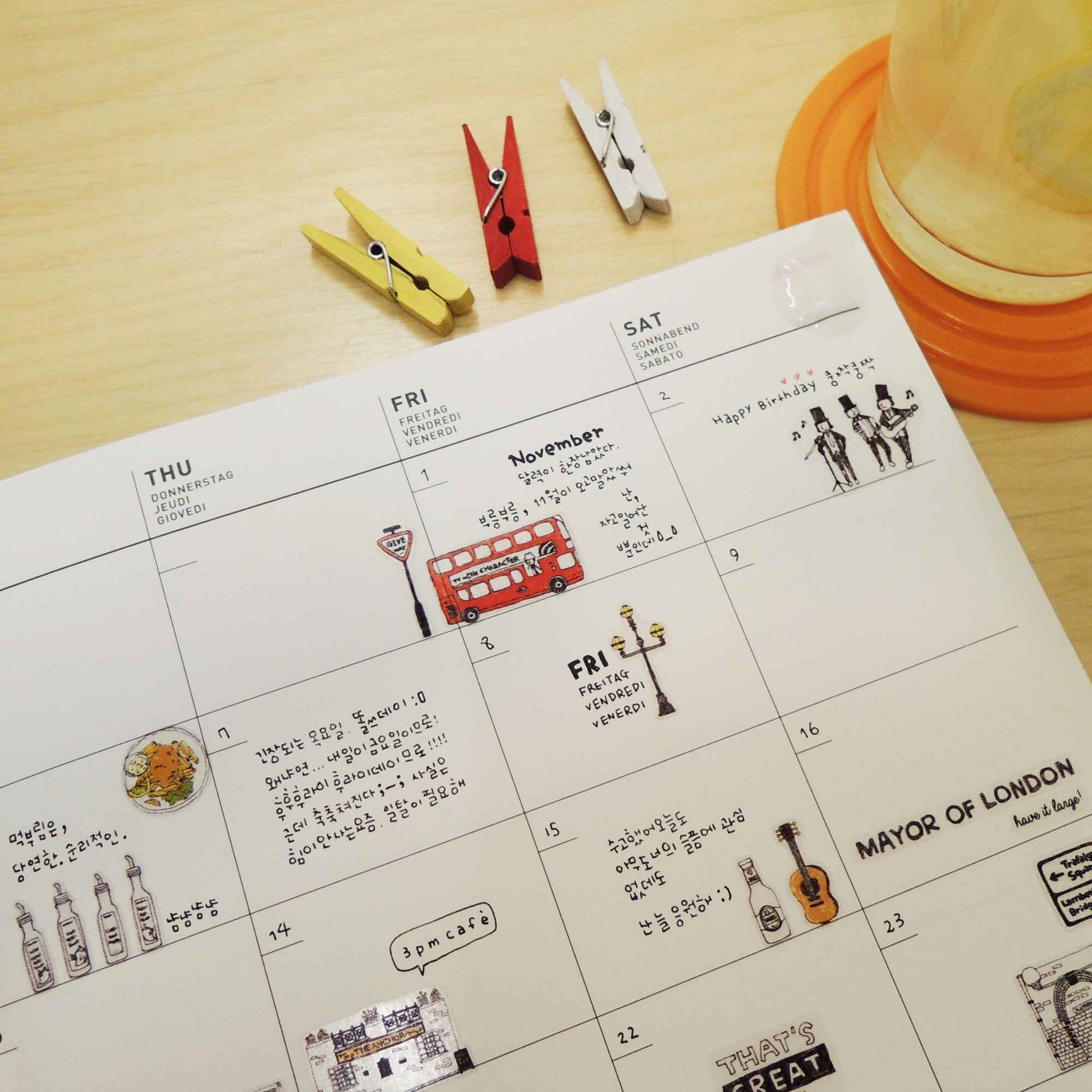 Suatelier Daily Deco Days in London stickers with Big Ben red bus Tower Bridge and London icons