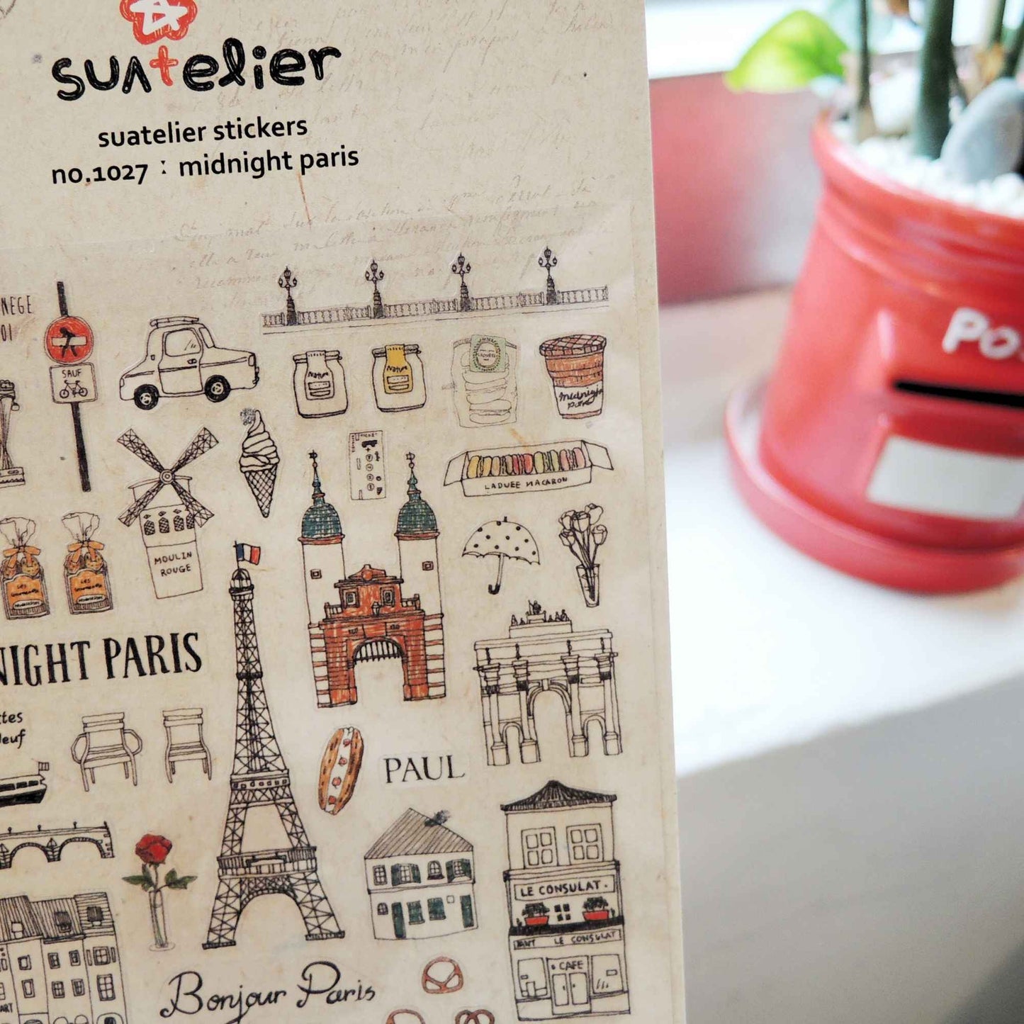 Suatelier Daily Deco Midnight Paris stickers with Eiffel Tower cafes pastries and Paris landmarks
