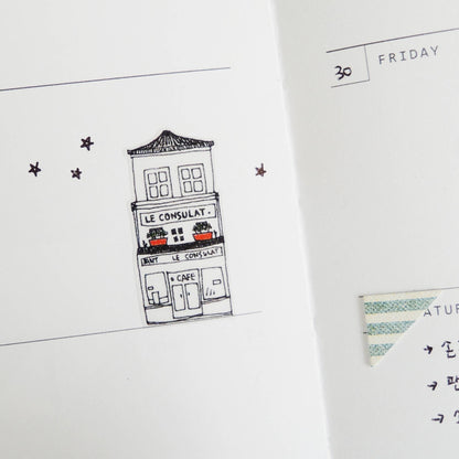 Suatelier Daily Deco Midnight Paris stickers with Eiffel Tower cafes pastries and Paris landmarks