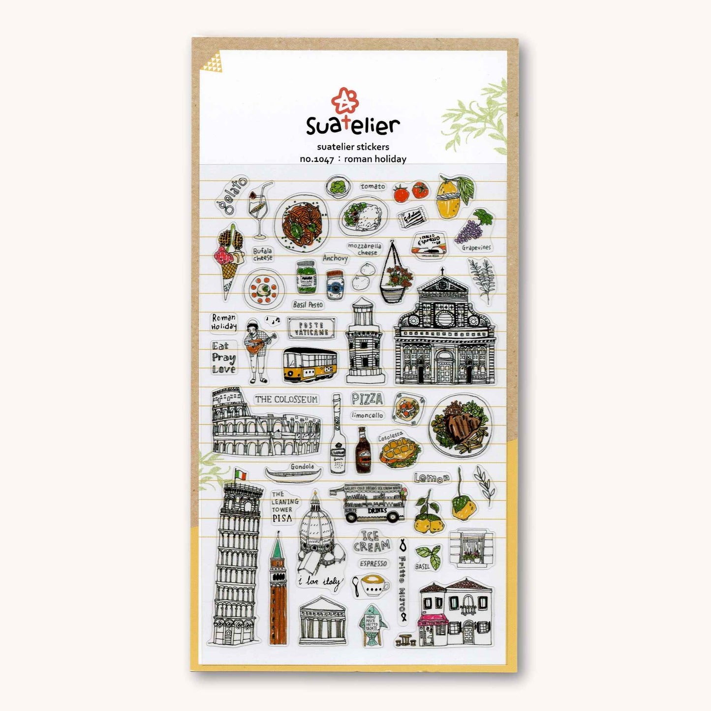 Suatelier Daily Deco Roman Holiday stickers with Colosseum pizza gelato and Italian landmarks