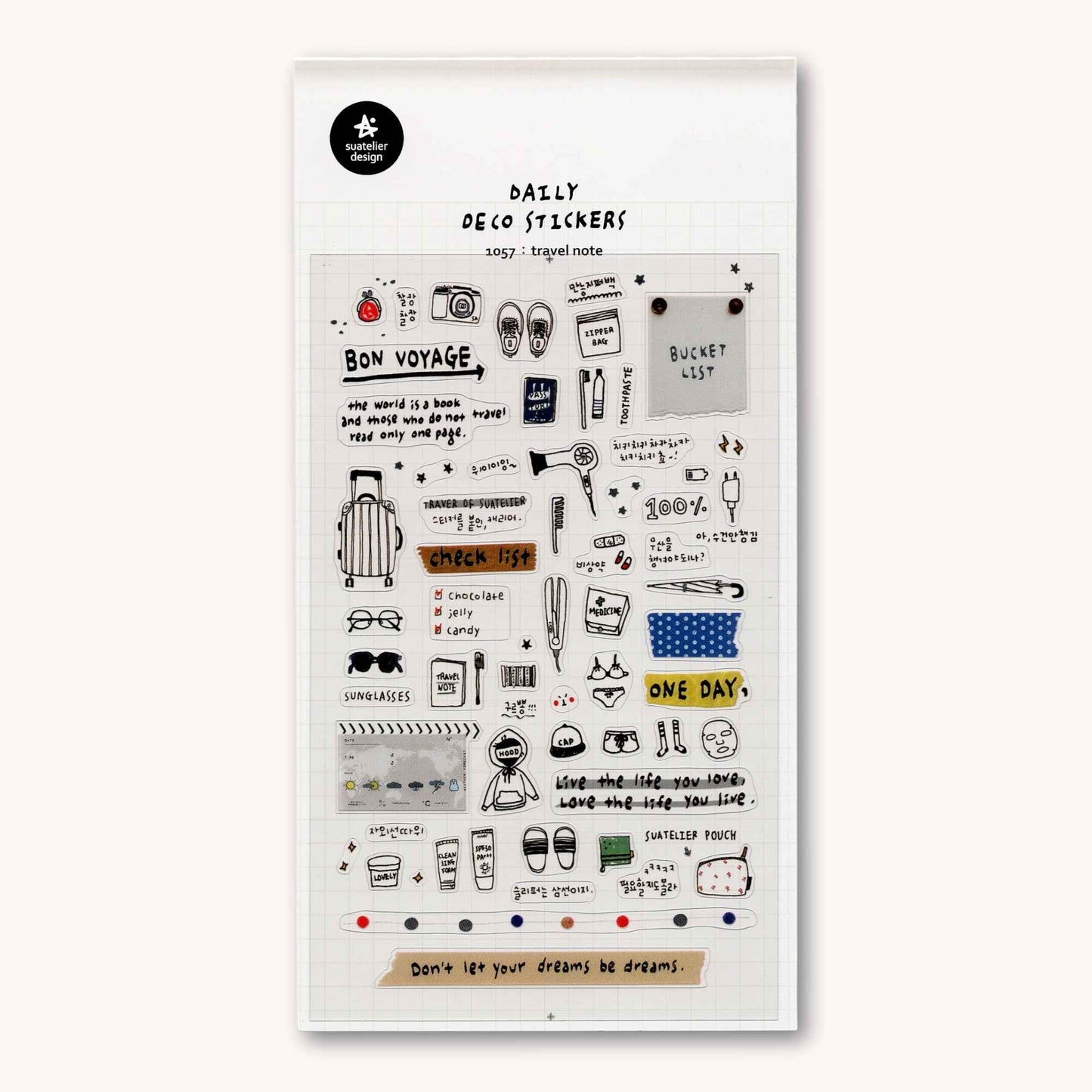 Suatelier Daily Deco Travel Note stickers with suitcase checklist passport and travel essentials illustrations