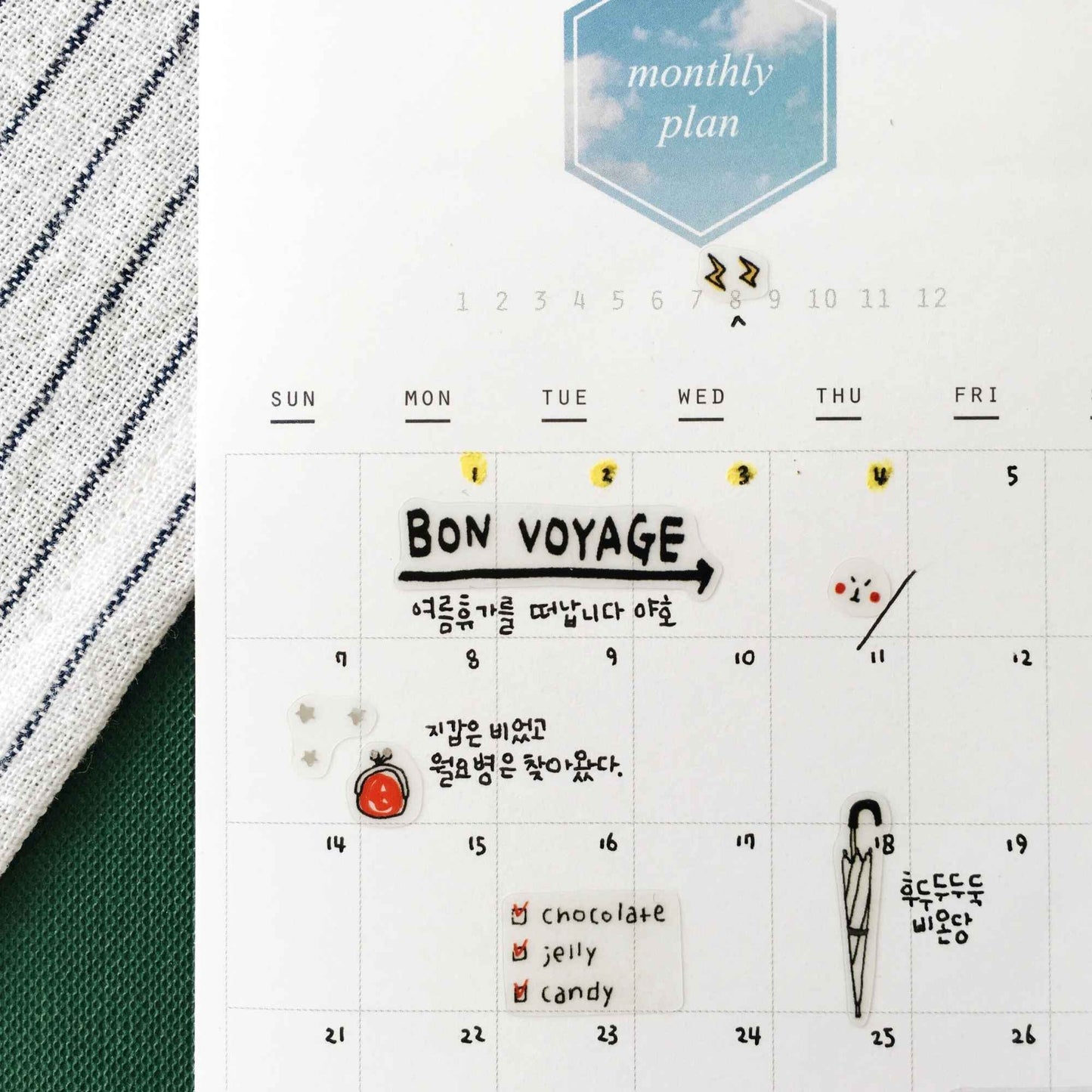 Suatelier Daily Deco Travel Note stickers with suitcase checklist passport and travel essentials illustrations