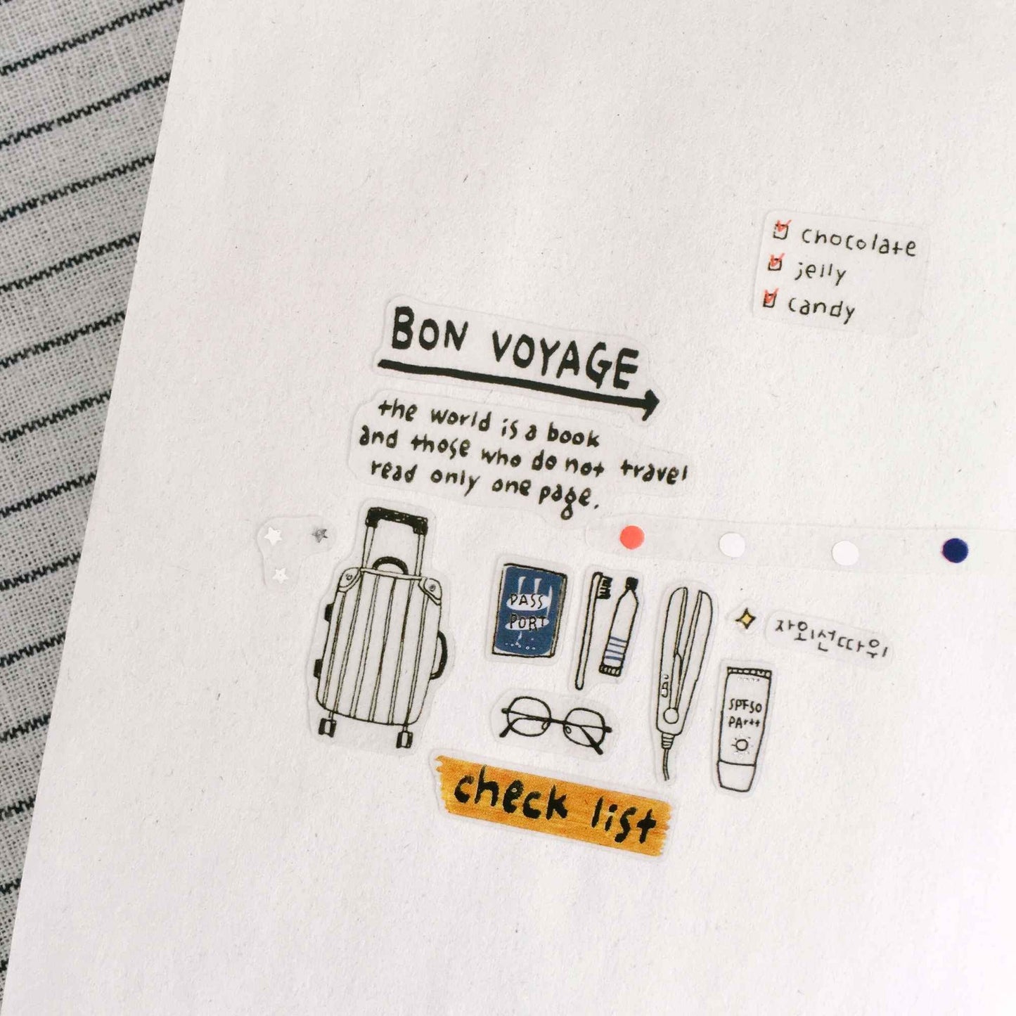 Suatelier Daily Deco Travel Note stickers with suitcase checklist passport and travel essentials illustrations
