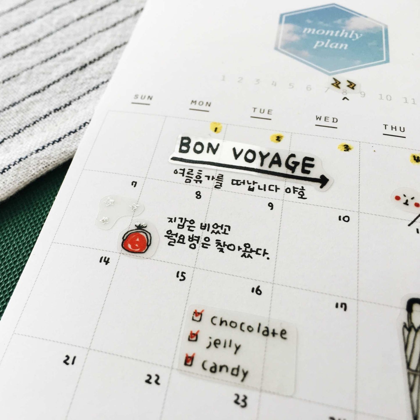 Suatelier Daily Deco Travel Note stickers with suitcase checklist passport and travel essentials illustrations