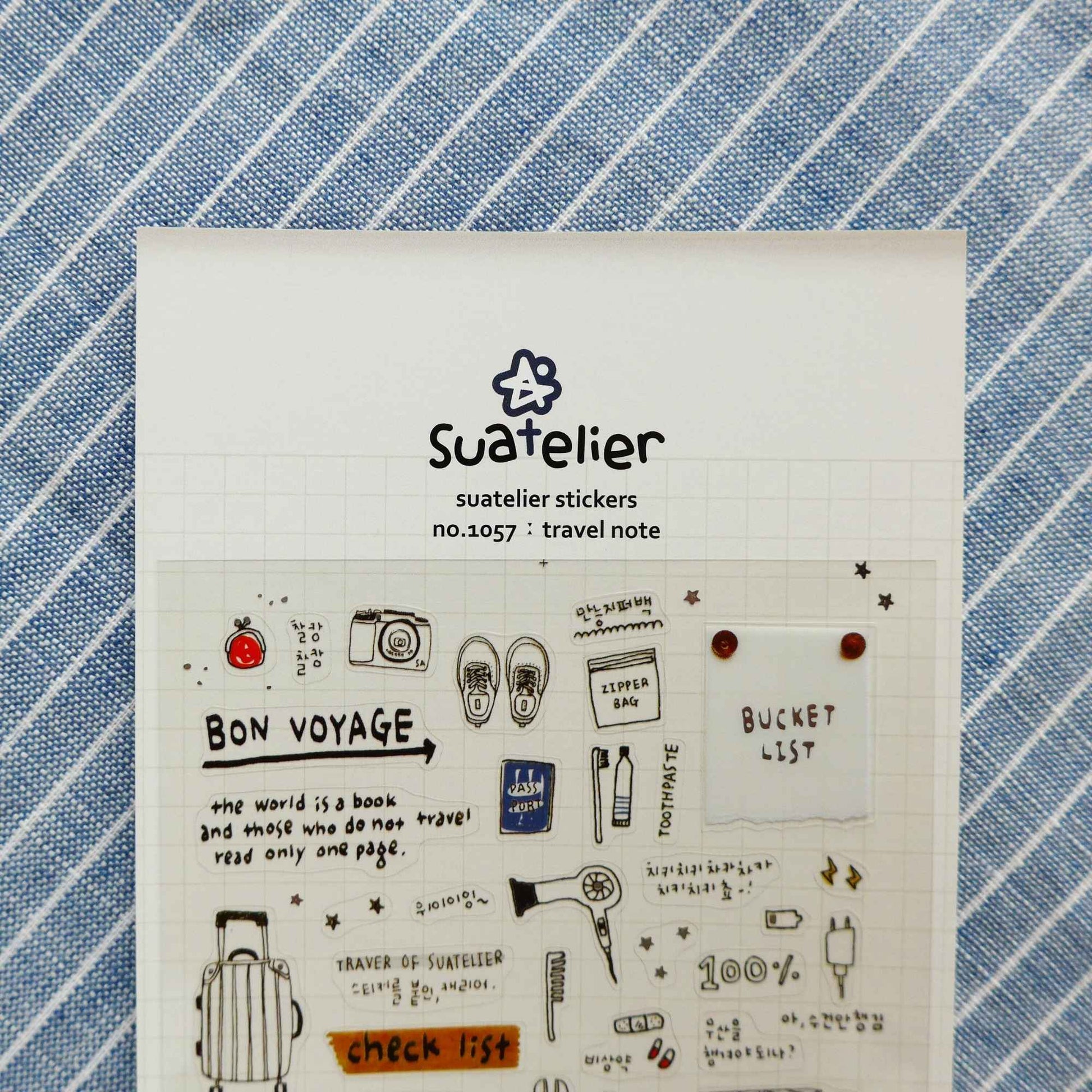 Suatelier Daily Deco Travel Note stickers with suitcase checklist passport and travel essentials illustrations