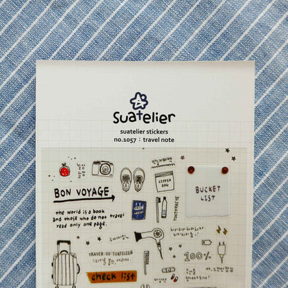 Suatelier Daily Deco Travel Note stickers with suitcase checklist passport and travel essentials illustrations