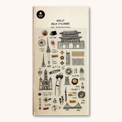 Suatelier Daily Deco The Beauty of Korea stickers with Seoul landmarks food and cultural illustrations