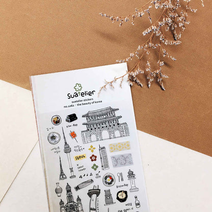 Suatelier Daily Deco The Beauty of Korea stickers with Seoul landmarks food and cultural illustrations