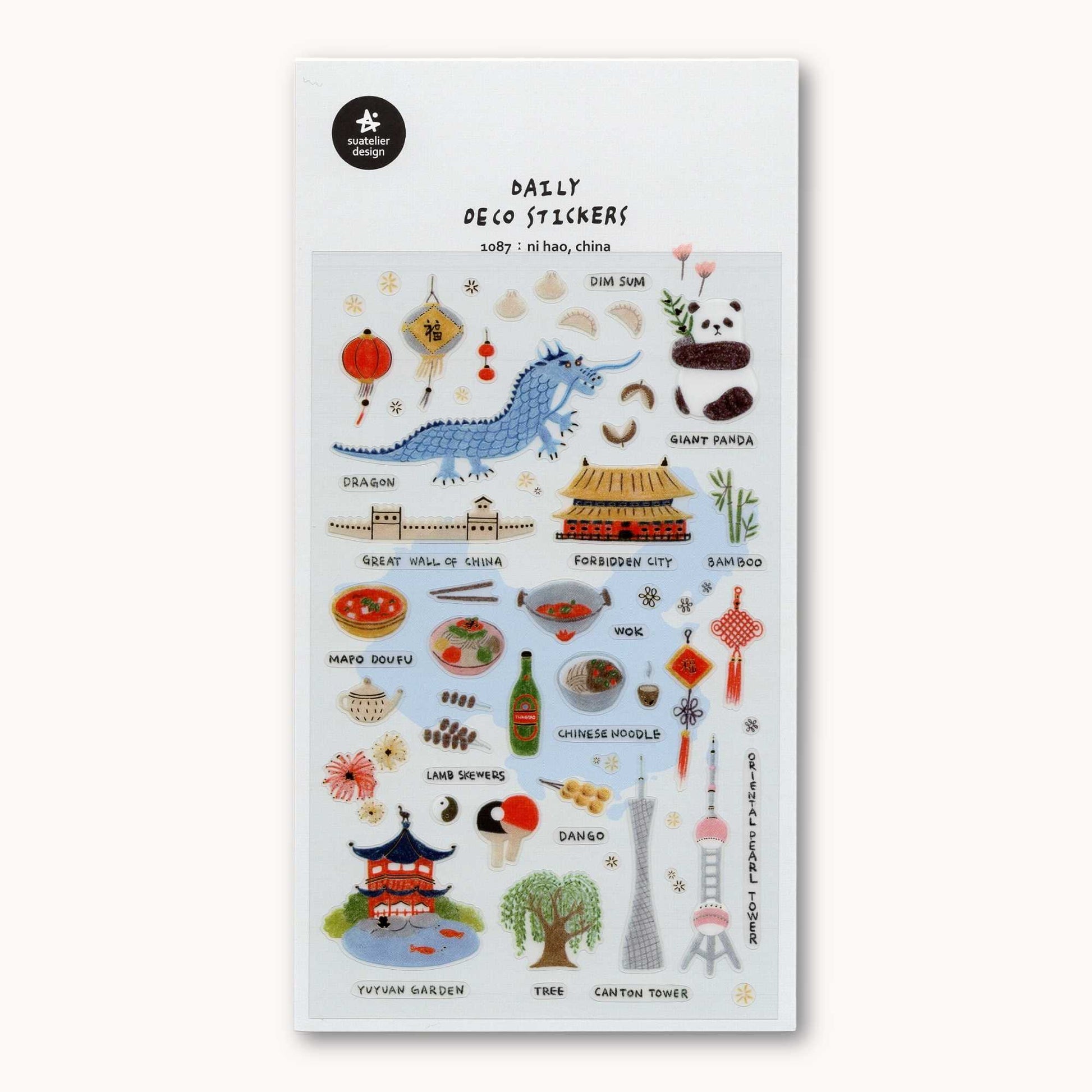 Suatelier Daily Deco Ni Hao China stickers with dragon panda lanterns and Chinese landmarks
