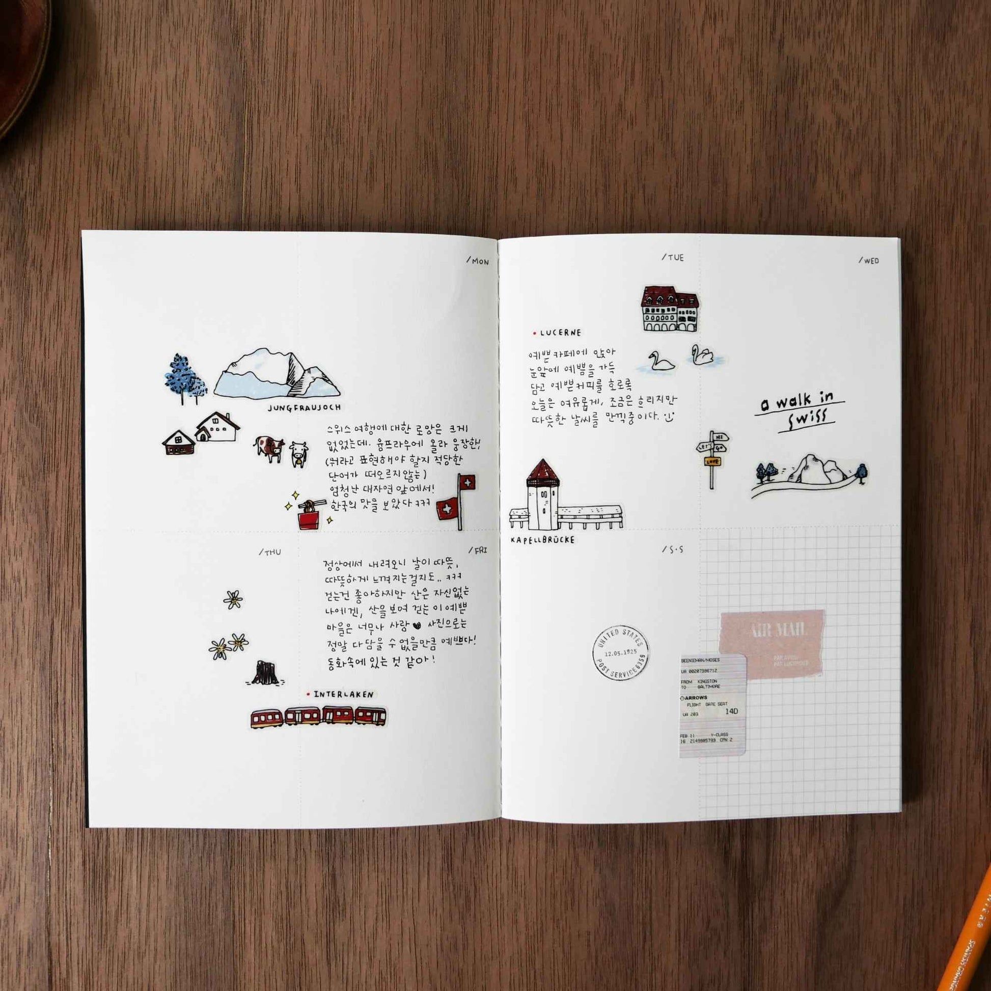 Suatelier Daily Deco A Walk in Swiss stickers with mountains chalets cable cars and Swiss landmarks