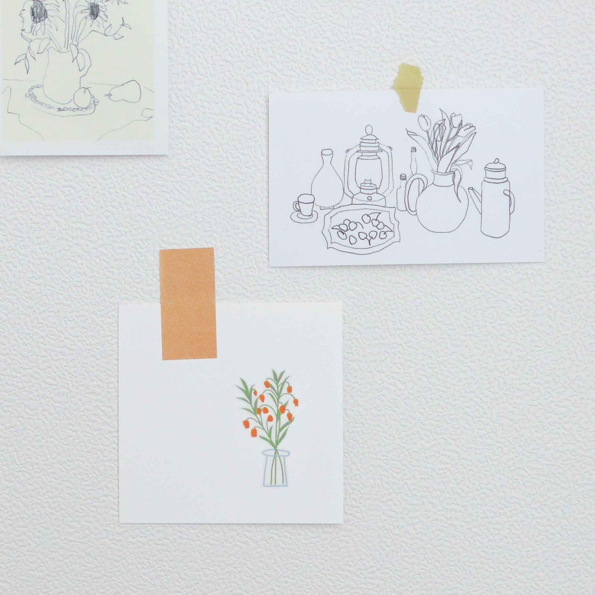 Suatelier Daily Deco Fleur 1124 sticker sheet with illustrated flowers, foliage, and floral arrangements in soft pastel tones
